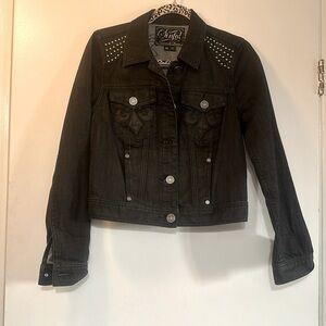 Sinful black washed denim women’s jacket size medium great condition very cute